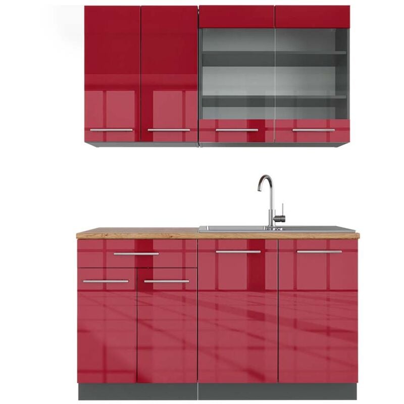 foto del prodotto cucina completa fame line, bordeaux lucido antracite, 140 cm , pl rovere vicco