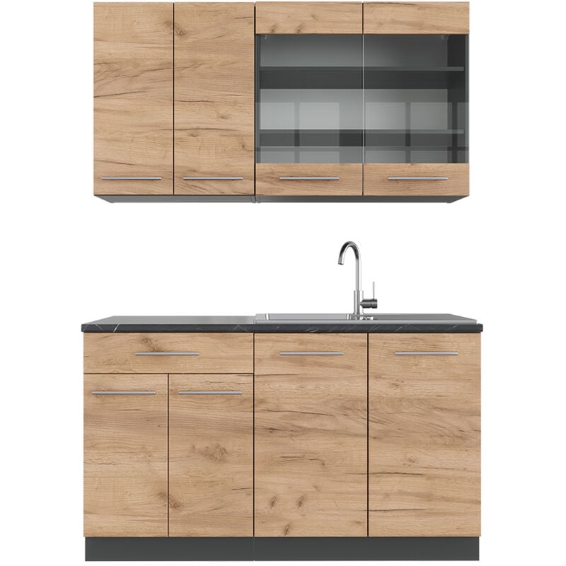 foto del prodotto cucina completa fame line, quercia dorata antracite, 140 cm , pl rovere vicco