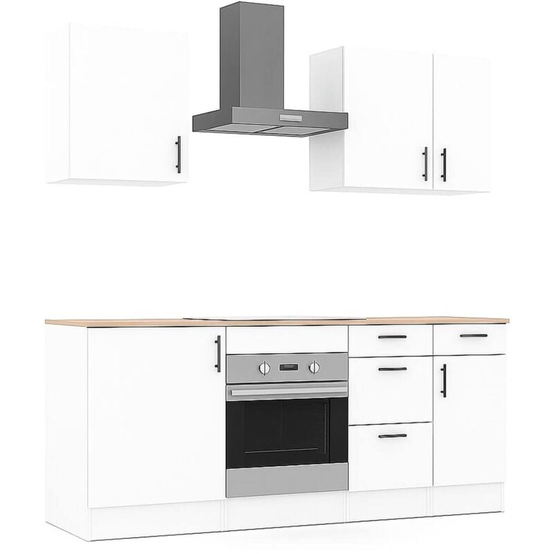 foto del prodotto cucina completa moriantha, composizione cucina moderna, set cucina componibile, soluzione cucina funzionale, bianco e rovere dmora