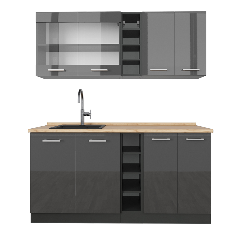 foto del prodotto cucina completa r line, antracite lucido antracite, 160 cm , pl rovere vicco