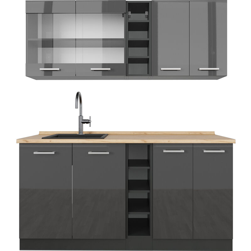 foto del prodotto cucina completa r line, antracite lucido antracite, 160 cm senza piano di lavoro vicco
