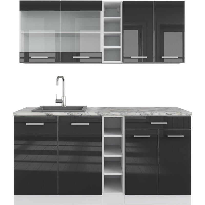 foto del prodotto cucina completa r line, antracite lucido bianco, 160 cm , pl marmo vicco