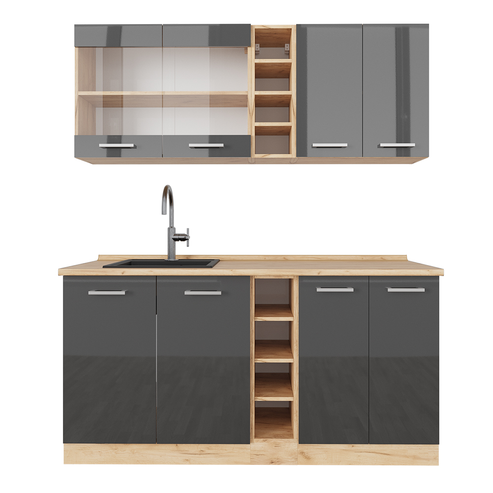 foto del prodotto cucina completa r line, antracite lucido oro power oak, 160 cm , pl rovere, vicco