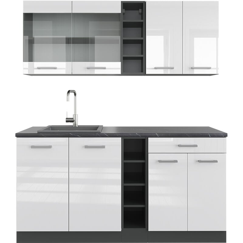 foto del prodotto cucina completa r line, bianco lucido antracite, 160 cm , pl antracite vicco