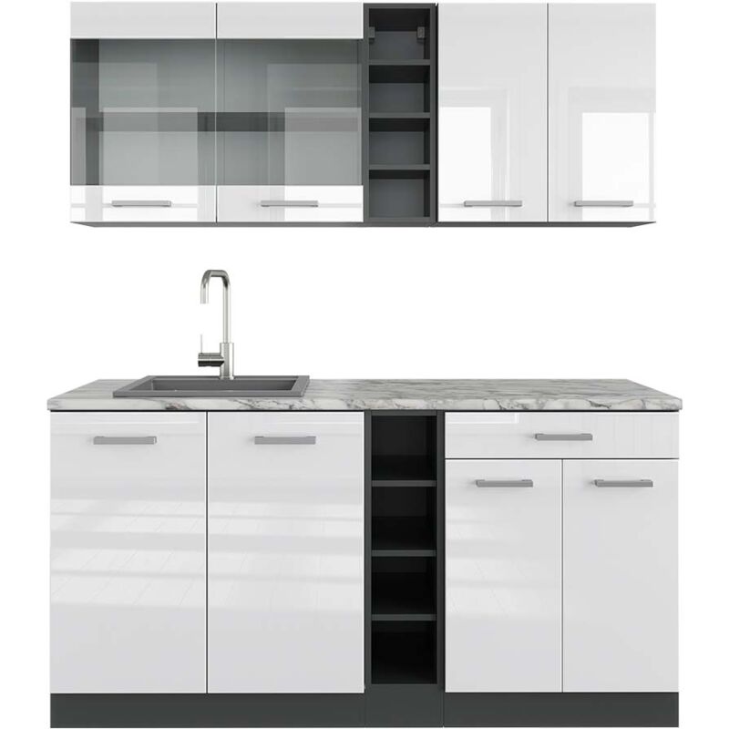 foto del prodotto cucina completa r line, bianco lucido antracite, 160 cm , pl marmo, vicco