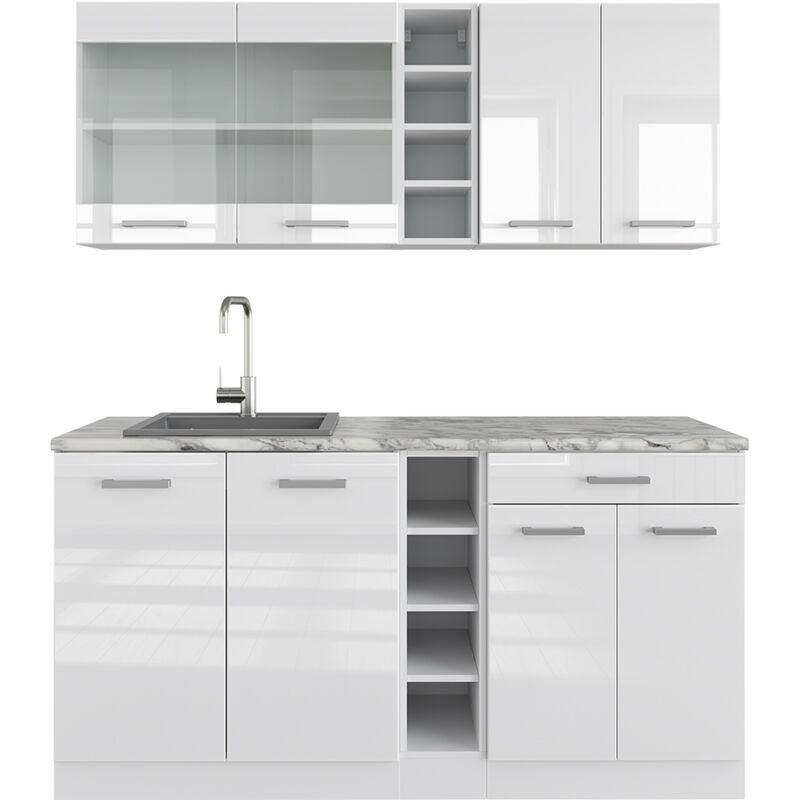 foto del prodotto cucina completa r line, bianco lucido bianco, 160 cm , pl marmo vicco