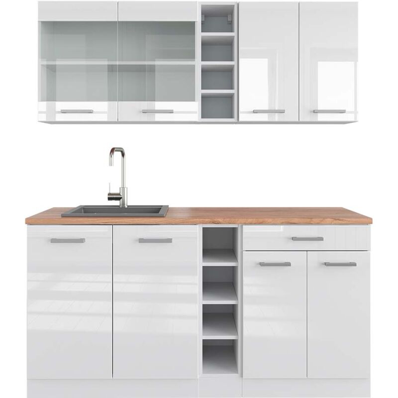foto del prodotto cucina completa r line, bianco lucido bianco, 160 cm , pl rovere vicco