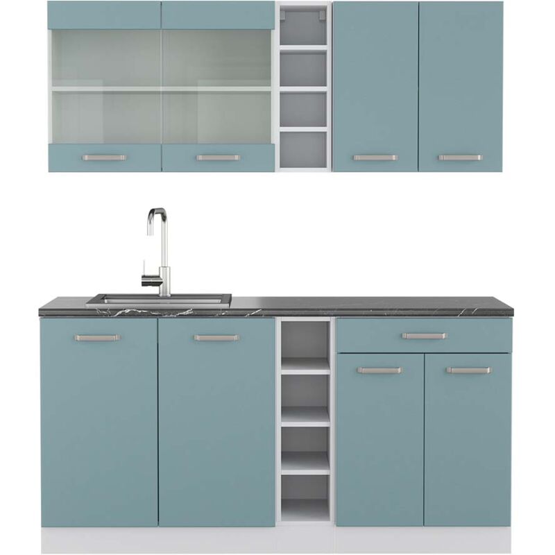 foto del prodotto cucina completa r line, blu grigio bianco, 160 cm , pl antracite vicco