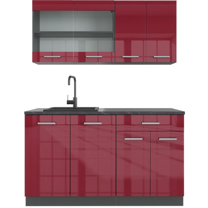 foto del prodotto cucina completa r line, bordeaux lucido antracite, 140 cm senza piano di lavoro vicco
