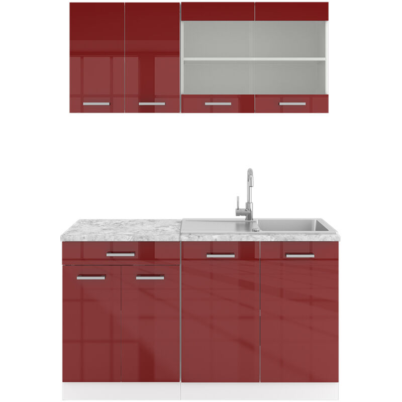 foto del prodotto cucina completa r line, bordeaux lucido bianco, 140 cm , pl marmo vicco