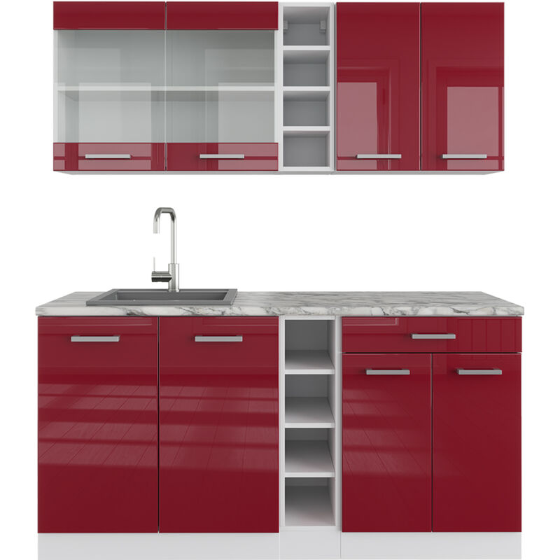 foto del prodotto cucina completa r line, bordeaux lucido bianco, 160 cm , pl marmo vicco