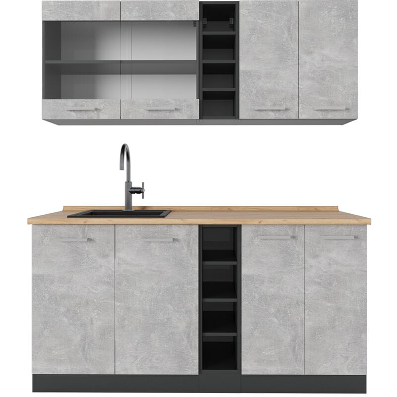 foto del prodotto cucina completa r line, calcestruzzo antracite, 160 cm , pl rovere vicco