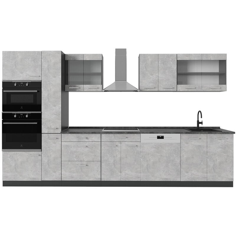 foto del prodotto cucina completa r line, calcestruzzo antracite, 350 cm , pl antracite vicco
