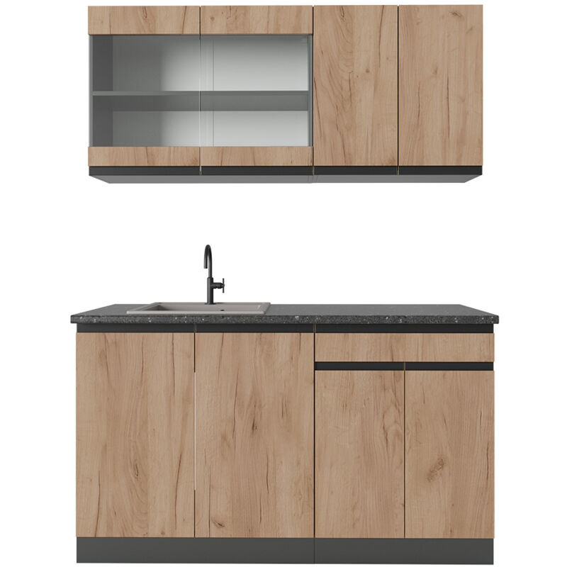 immagine 0 del prodotto cucina completa r line, quercia dorata antracite, 140 cm forma a j vicco