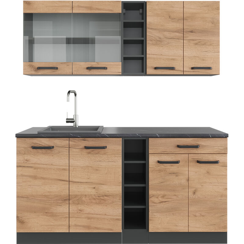 foto del prodotto cucina completa r line, quercia dorata antracite, 160 cm , pl antracite vicco