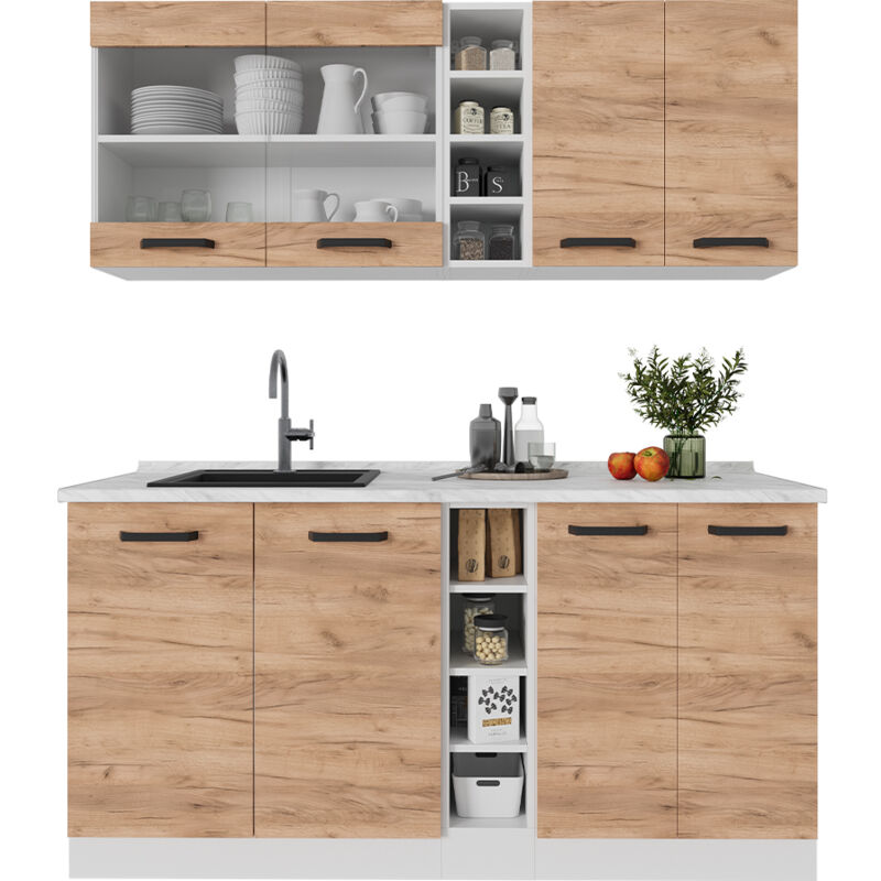 foto del prodotto cucina completa r line, quercia dorata bianco, 160 cm senza piano di lavoro vicco