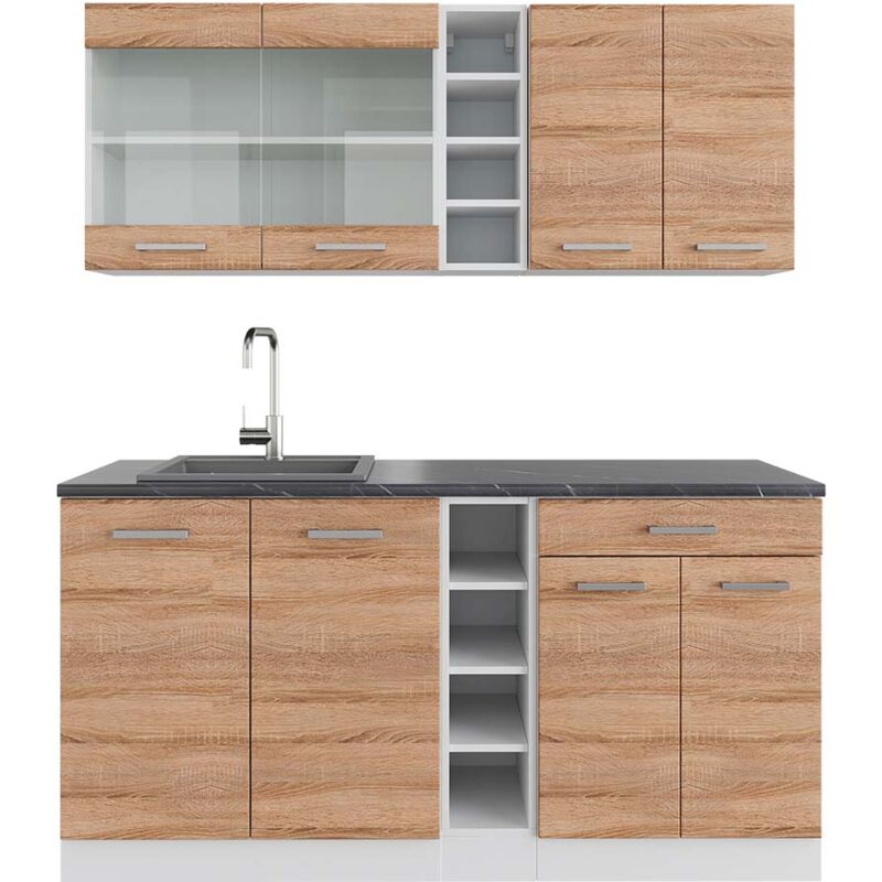 foto del prodotto cucina completa r line, sonoma bianco, 160 cm , pl antracite vicco