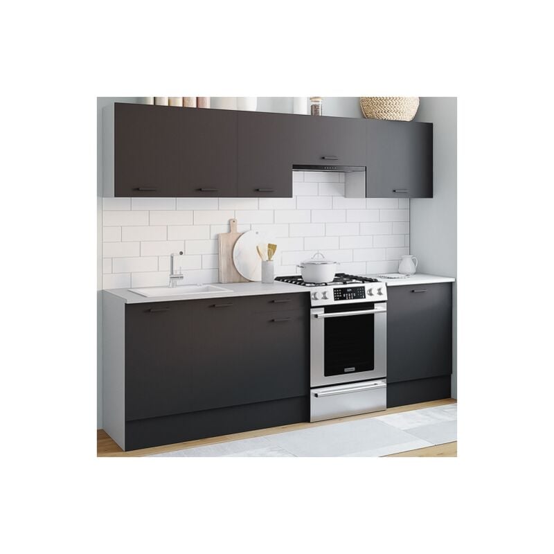 foto del prodotto cucina completa subtil 240 cm con 7 piani di lavoro in bianco e grigio