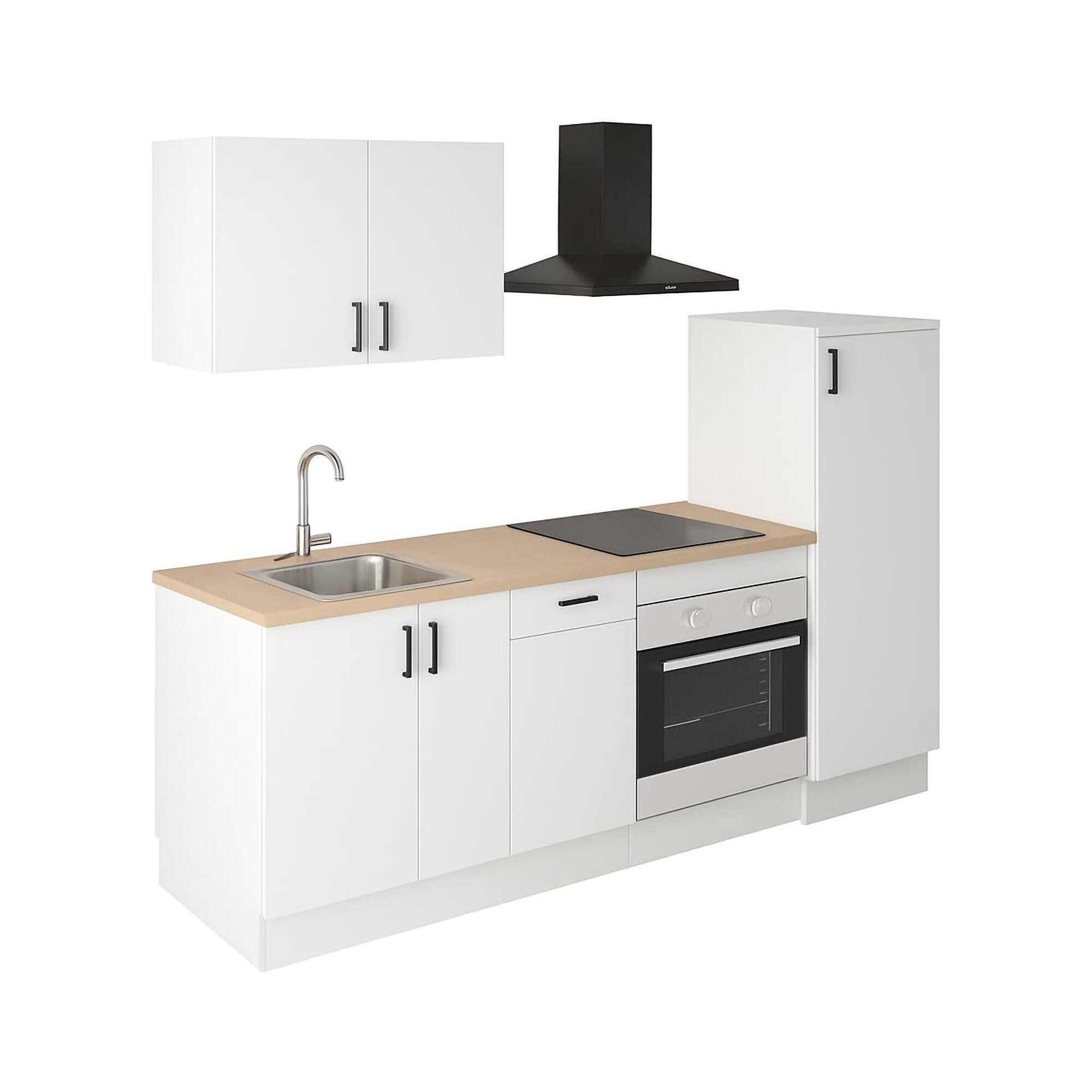 foto del prodotto cucina completa telinea, composizione cucina moderna, set cucina componibile, soluzione cucina funzionale, bianco e rovere