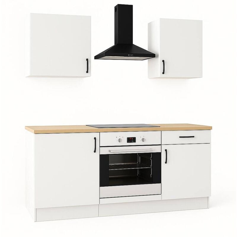 foto del prodotto cucina completa thymira, composizione cucina moderna, set cucina componibile, soluzione cucina funzionale, bianco e rovere - dmora