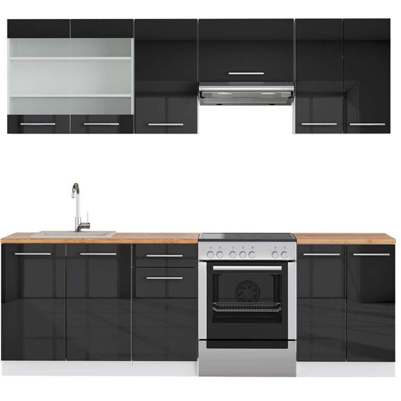 foto del prodotto cucina componibile fame line, antracite lucido bianco, 240 cm , pl rovere vicco