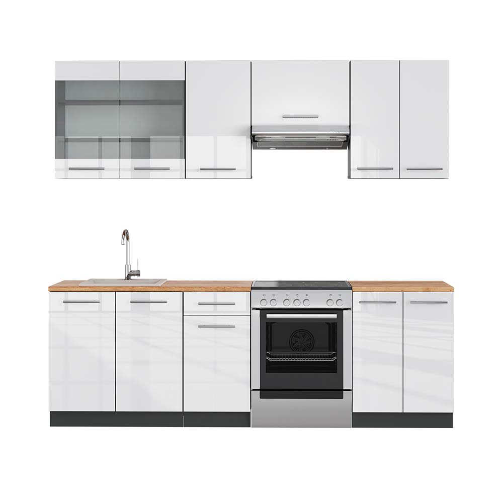 foto del prodotto cucina componibile fame line, bianco lucido antracite, 240 cm , pl rovere vicco