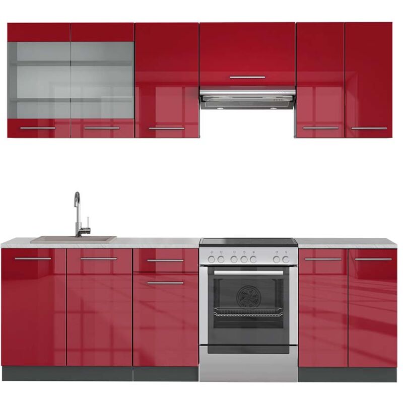 foto del prodotto cucina componibile fame line, bordeaux lucido antracite, 240 cm , pt marmo vicco