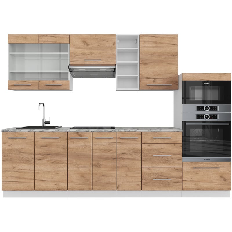 foto del prodotto cucina componibile fame line, quercia dorata bianco, 280 cm senza piano di lavoro, vicco