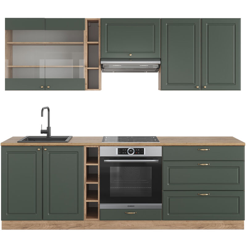foto del prodotto cucina componibile fame line, quercia verde oro country oro power, 235 cm , pl rovere, vicco
