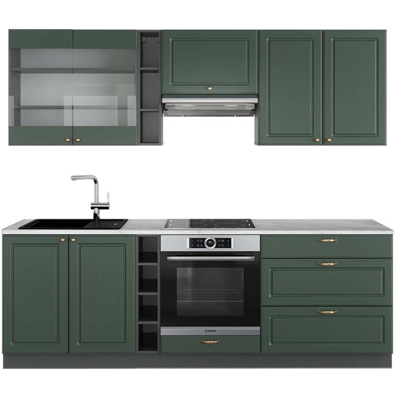 foto del prodotto cucina componibile fame line, verde oro country house antracite, 235 cm , pl marmo, vicco