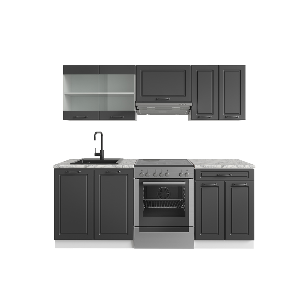 foto del prodotto cucina componibile r line, antracite casa di campagna bianco, 200 cm , pl marmo vicco