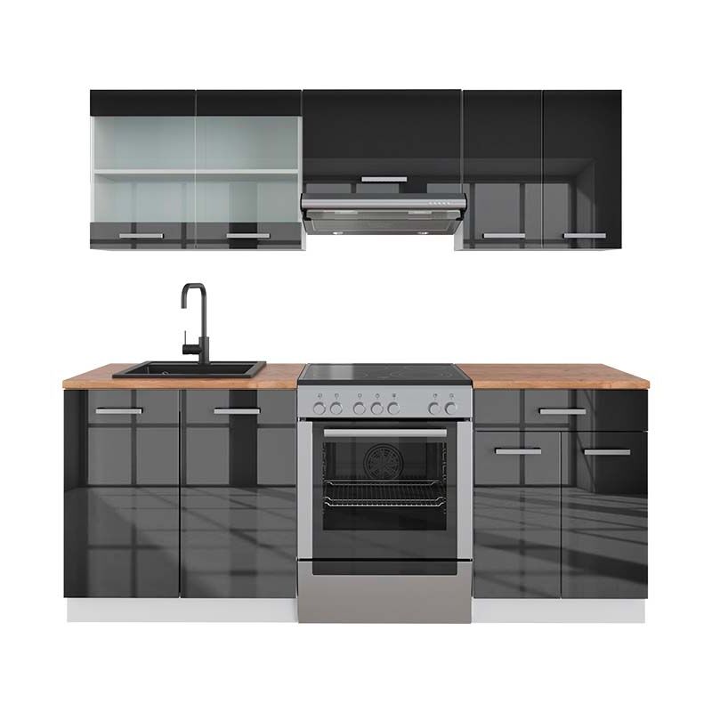 foto del prodotto cucina componibile r line, antracite lucido bianco, 200 cm , pl rovere vicco