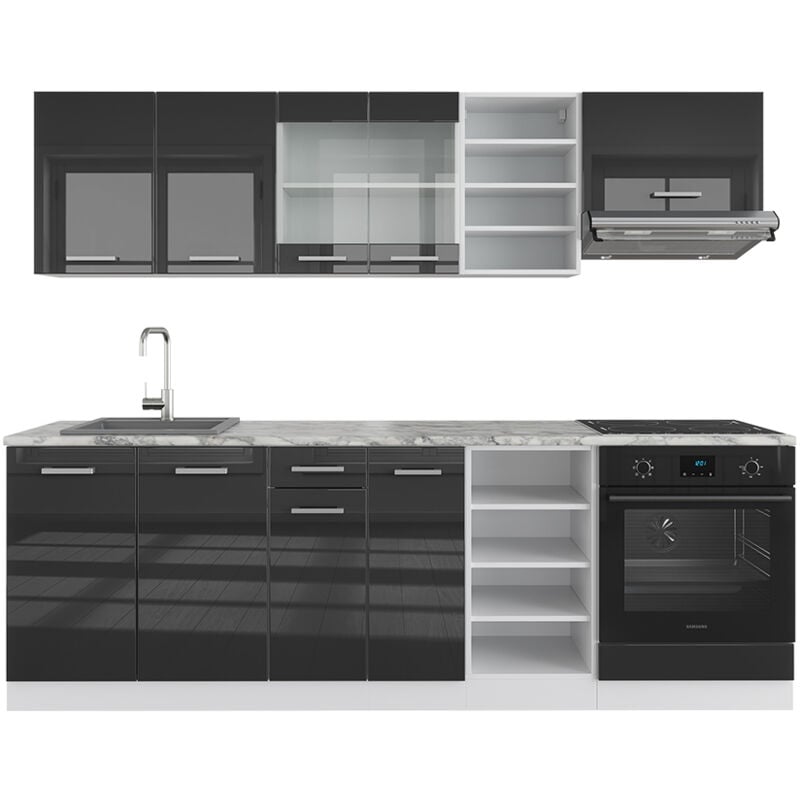 foto del prodotto cucina componibile r line, antracite lucido bianco, 240 cm , pl marmo vicco