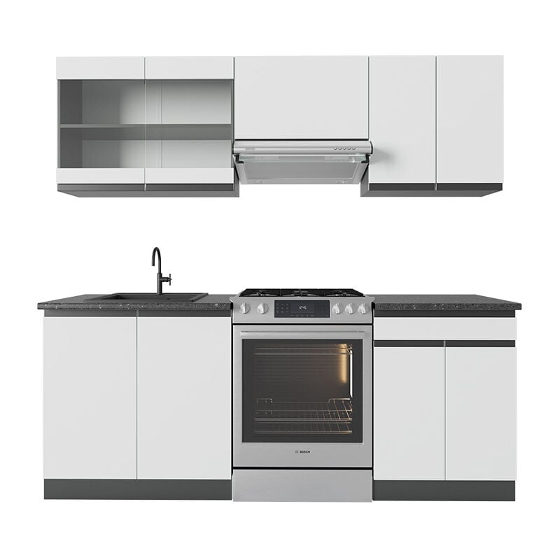 foto del prodotto cucina componibile r line, bianco antracite, 200 cm forma a j vicco