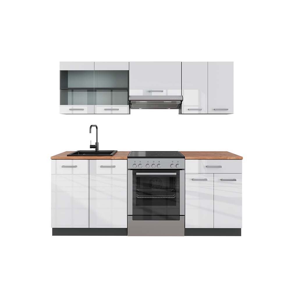 foto del prodotto cucina componibile r line, bianco lucido antracite, 200 cm , pl rovere vicco
