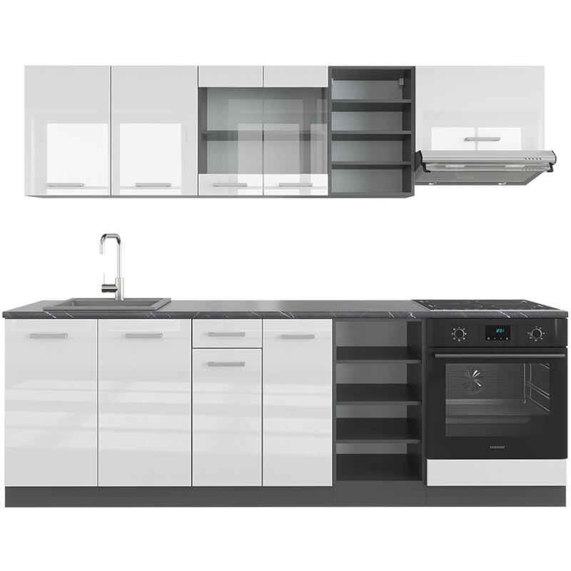 foto del prodotto cucina componibile r line, bianco lucido antracite, 240 cm , pl antracite vicco