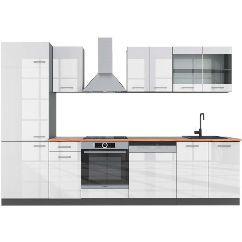 foto del prodotto cucina componibile r line, bianco lucido antracite, 300 cm , pl rovere, vicco