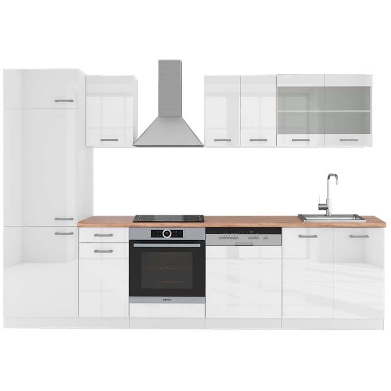 foto del prodotto cucina componibile r line, bianco lucido bianco, 300 cm , pl rovere vicco