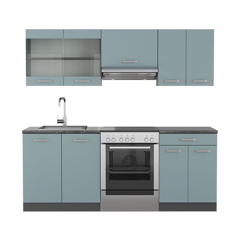 foto del prodotto cucina componibile r line, blu grigio antracite, 200 cm senza piano di lavoro vicco