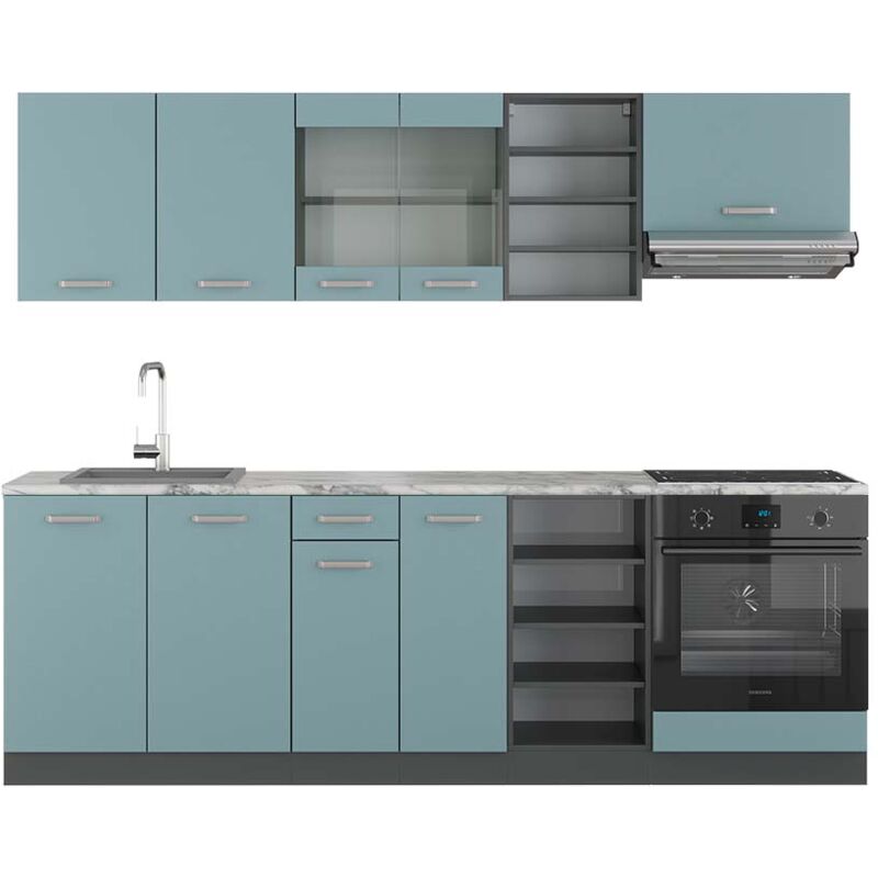 foto del prodotto cucina componibile r line, blu grigio antracite, 240 cm , pl marmo, vicco
