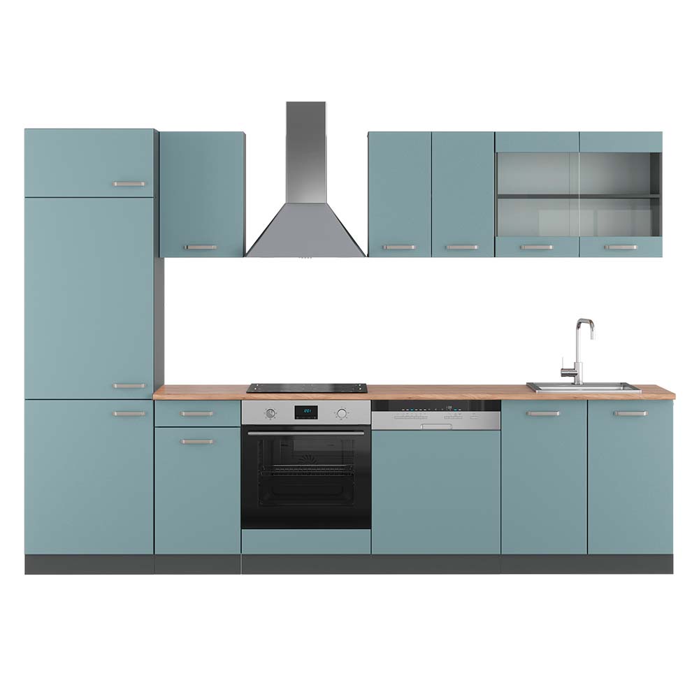 foto del prodotto cucina componibile r line, blu grigio antracite, 300 cm , pl rovere vicco