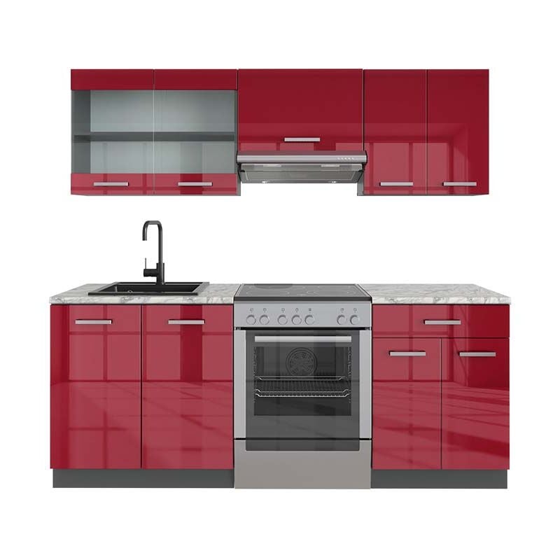 foto del prodotto cucina componibile r line, bordeaux lucido antracite, 200 cm , pl marmo vicco