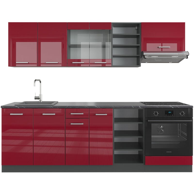 foto del prodotto cucina componibile r line, bordeaux lucido antracite, 240 cm , pl antracite vicco