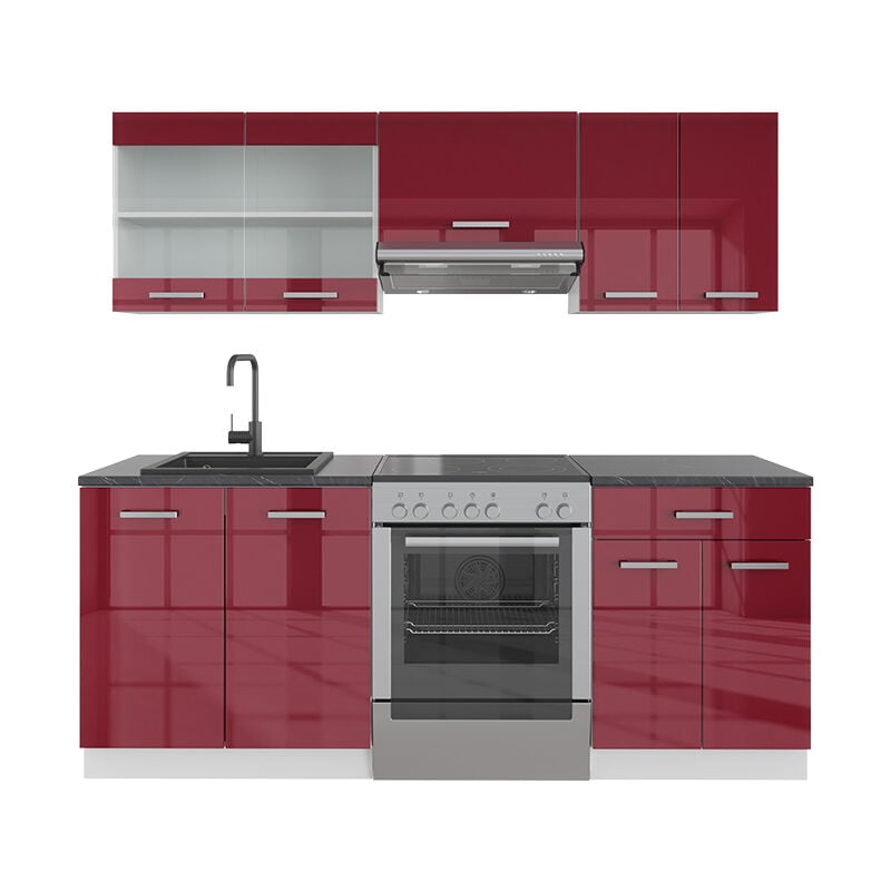 foto del prodotto cucina componibile r line, bordeaux lucido bianco, 200 cm , pl antracite vicco