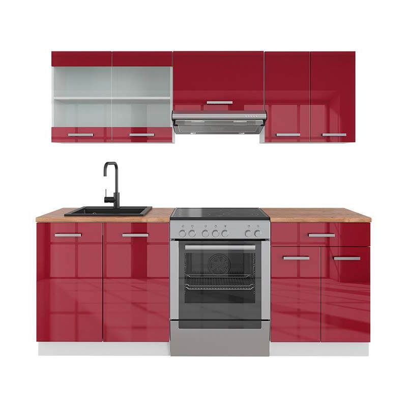 immagine 0 del prodotto cucina componibile r line, bordeaux lucido bianco, 200 cm , pl rovere vicco