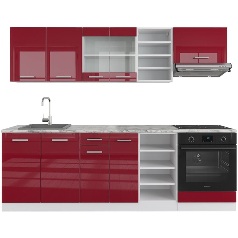 foto del prodotto cucina componibile r line, bordeaux lucido bianco, 240 cm , pl marmo vicco