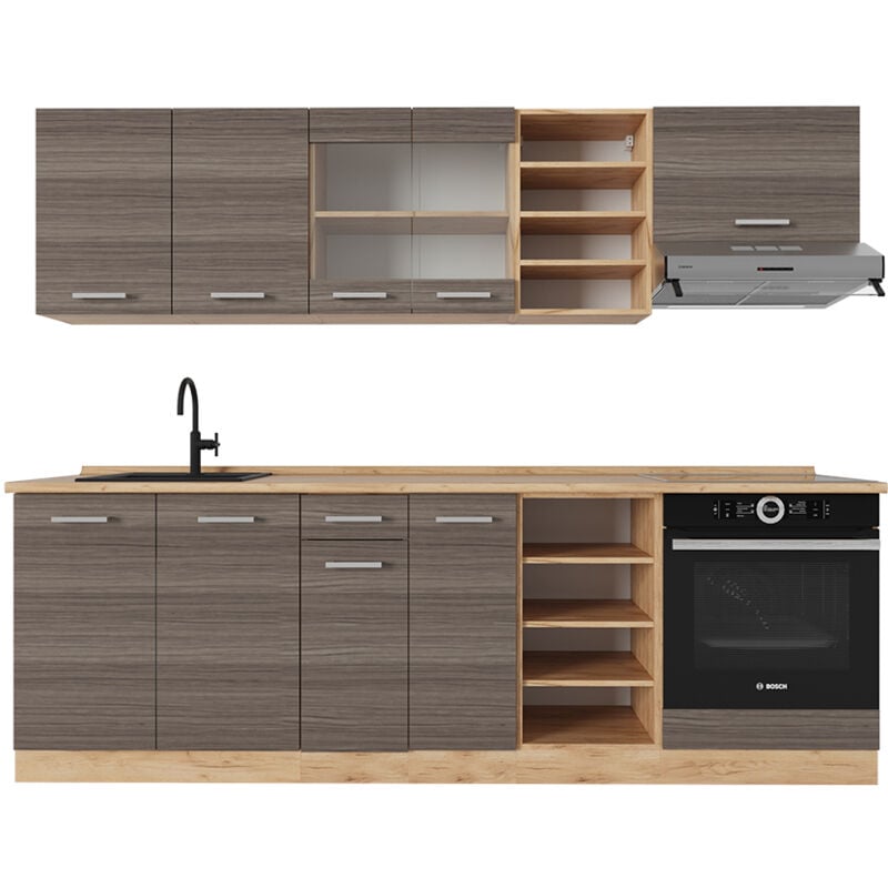 foto del prodotto cucina componibile r line, grigio nobile rovere dorato, 240 cm senza piano di lavoro, vicco
