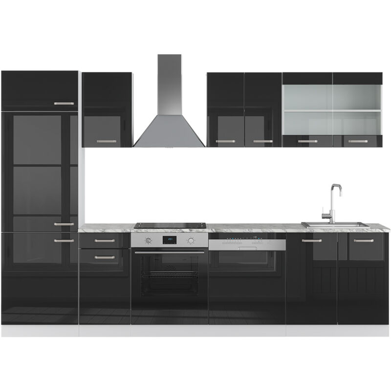 foto del prodotto cucina componibile r line, nero lucido, 300 cm , pl marmo, vicco