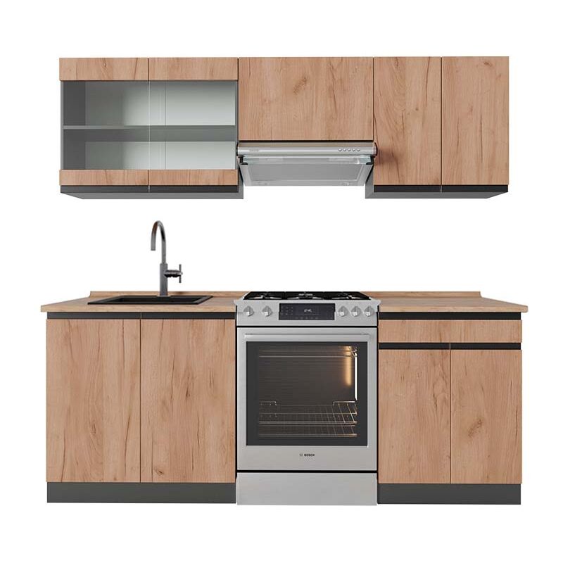 foto del prodotto cucina componibile r line, quercia dorata antracite, 200 cm , pl rovere vicco