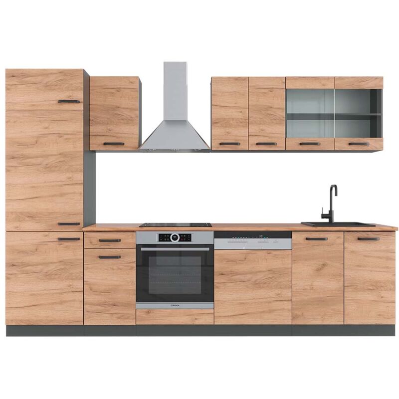foto del prodotto cucina componibile r line, quercia dorata antracite, 300 cm , pl rovere vicco